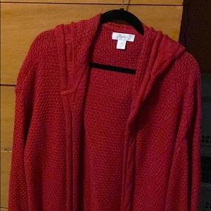 C&B hooded cardigan.  Maroon red.